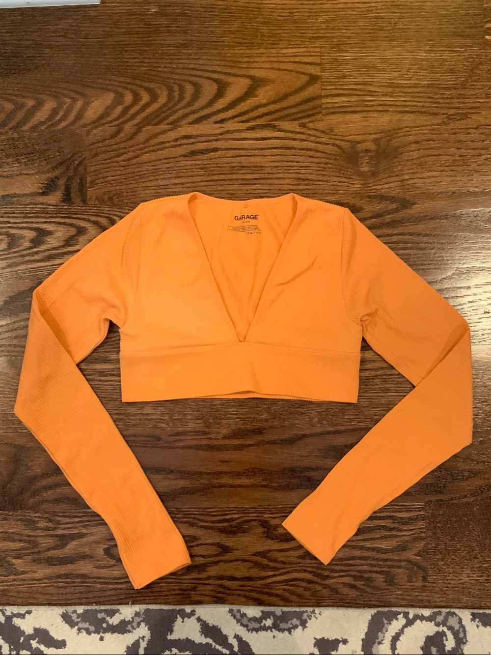 Garage Orange Ribbed V-Neck Long Sleeve Crop Top